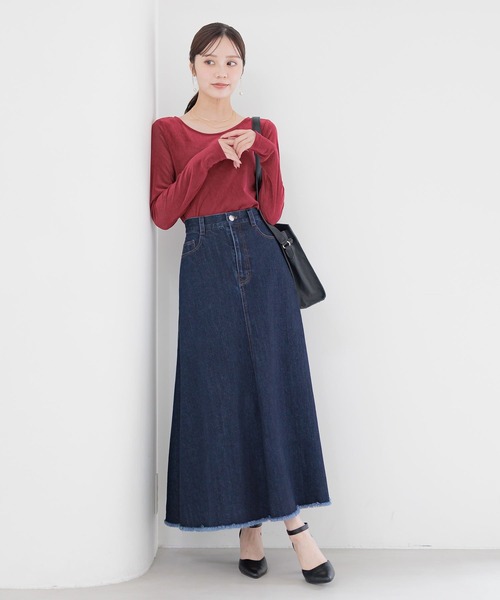 Andemiu（アンデミュウ）の「デニムフレアロングスカート579830（デニムスカート・レディース・ネイビー/ブルー・SMALL/MEDIUM）」の7枚目の写真