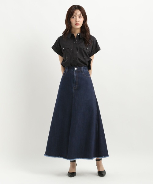 Andemiu（アンデミュウ）の「デニムフレアロングスカート579830（デニムスカート・レディース・ネイビー/ブルー・SMALL/MEDIUM）」の9枚目の写真