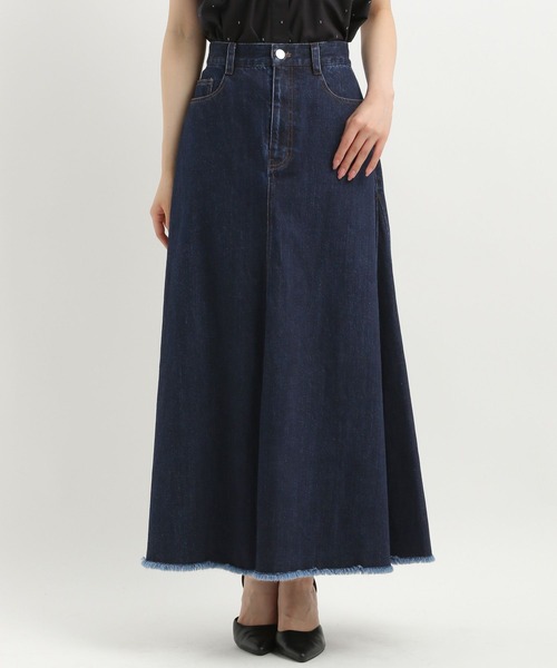 Andemiu（アンデミュウ）の「デニムフレアロングスカート579830（デニムスカート・レディース・ネイビー/ブルー・SMALL/MEDIUM）」の12枚目の写真