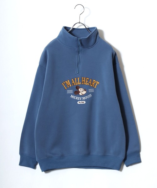 セール】Disney（ディズニー）ミッキーマウス刺繍 裏起毛ハーフジップ