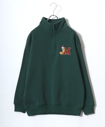 Malbon ハーフジップ スウェット グリーンカラー 秋冬映え 美品☘️ スウェット ハーフジップ」に該当するグリーン・カーキ/緑色系の