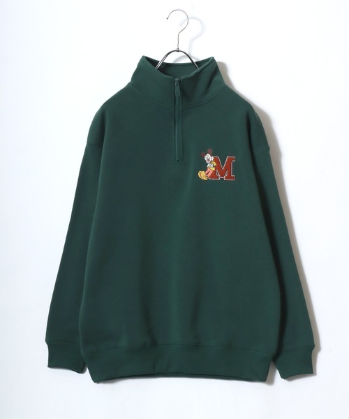 セール】Disney（ディズニー）キャラクター刺繍 裏起毛ハーフジップ