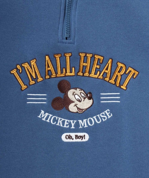 セール】Disney（ディズニー）ミッキーマウス刺繍 裏起毛ハーフジップ