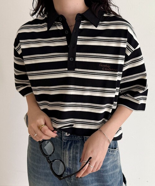 fredy emue(フレディエミュ)の「5分袖ポロシャツ(ポロシャツ・レディース・ブラウン系その他/ネイビー/ブラック系その他・38)」の2枚目の写真