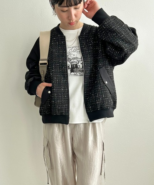 新品★レルビエLHELBIE MA-1スリーブ ツイードブルゾン黒★エイミーロウ MA-1スリーブツイードブルゾン LHELBIE│Eimee Law & LHELBIE 公式