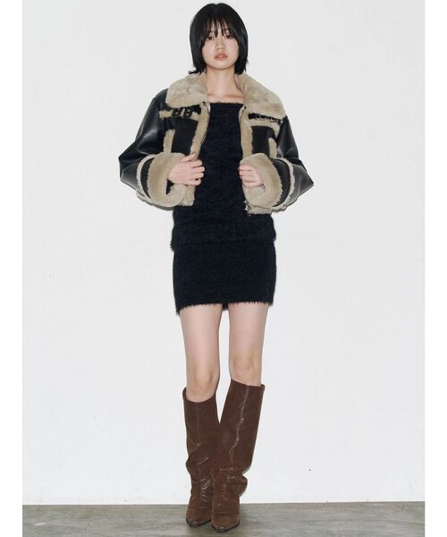 EMODA フェイクファーショートジャケット ブラウン ショート丈 ダウン EMODA フェイクファーショートジャケット ブラウン ショート丈