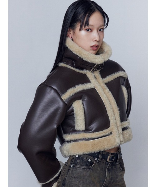 EMODA（エモダ）の「ショートフェイクムートンブルゾン（ブルゾン・レディース・ブラウン/ブラック/その他/アイボリー・FREE）」の7枚目の写真