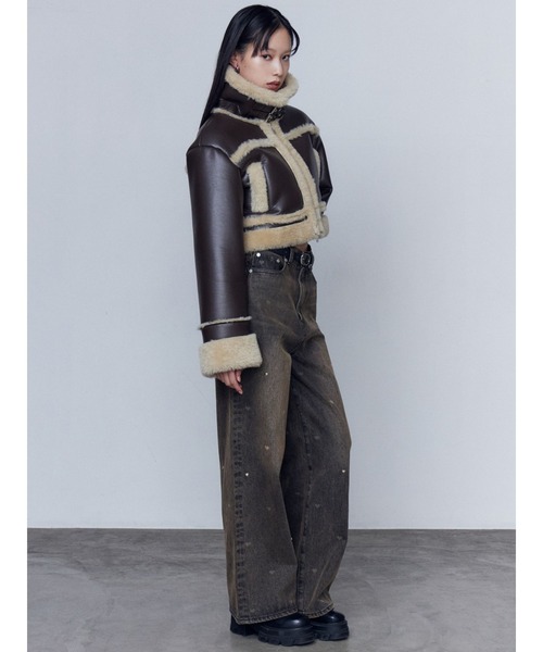 EMODA（エモダ）の「ショートフェイクムートンブルゾン（ブルゾン・レディース・ブラウン/ブラック/その他/アイボリー・FREE）」の5枚目の写真