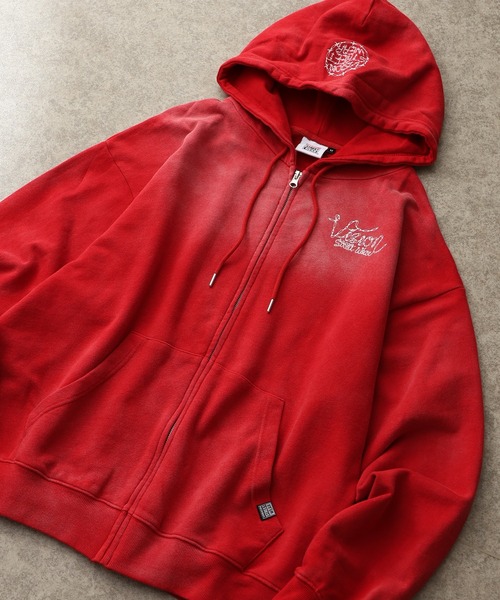 VISION STREET WEAR（ヴィジョンストリートウェア）の「【VISION STREET WEAR/ヴィジョンストリートウェア】 裏毛 プリントロゴ ビッグシルエット クルーネック スウェット フルジップ パーカー（パーカー・メンズ・ブラック/ネイビー/ワイン・L/LL/M）」の3枚目の写真