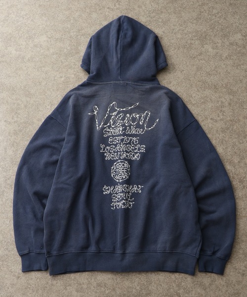 VISION STREET WEAR（ヴィジョンストリートウェア）の「【VISION STREET WEAR/ヴィジョンストリートウェア】 裏毛 プリントロゴ ビッグシルエット クルーネック スウェット フルジップ パーカー（パーカー・メンズ・ブラック/ネイビー/ワイン・L/LL/M）」の6枚目の写真