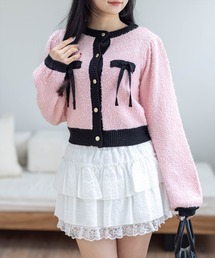 clear | ヒゲヤーン配色リボンニットカーディガン[大人 フェミニン 上品 ガーリー]≪AW新作≫(カーディガン/ボレロ)