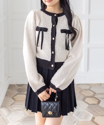 clear | ヒゲヤーン配色リボンニットカーディガン[大人 フェミニン 上品 ガーリー]≪AW新作≫(カーディガン/ボレロ)
