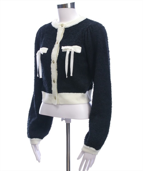 clear（クリア）の「ヒゲヤーン配色リボンニットカーディガン[大人 フェミニン 上品 ガーリー]（カーディガン/ボレロ・レディース・ピンク/アイボリー/ブラック・F）」の8枚目の写真