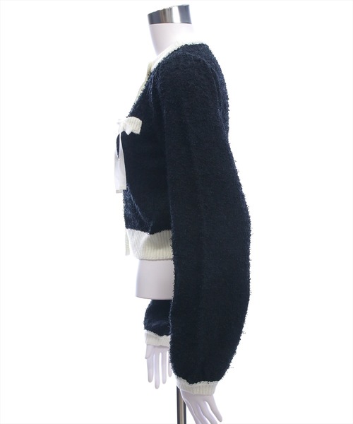 clear（クリア）の「ヒゲヤーン配色リボンニットカーディガン[大人 フェミニン 上品 ガーリー]（カーディガン/ボレロ・レディース・ピンク/アイボリー/ブラック・F）」の10枚目の写真