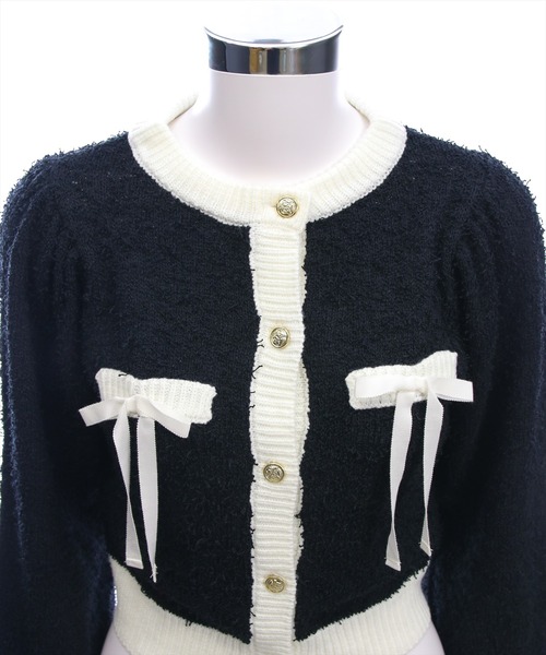 clear（クリア）の「ヒゲヤーン配色リボンニットカーディガン[大人 フェミニン 上品 ガーリー]（カーディガン/ボレロ・レディース・ピンク/アイボリー/ブラック・F）」の12枚目の写真