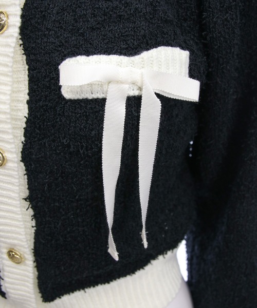 clear（クリア）の「ヒゲヤーン配色リボンニットカーディガン[大人 フェミニン 上品 ガーリー]（カーディガン/ボレロ・レディース・ピンク/アイボリー/ブラック・F）」の11枚目の写真