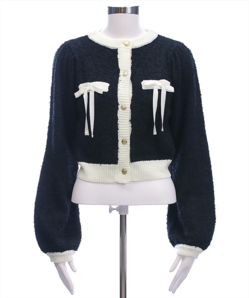 clear（クリア）の「ヒゲヤーン配色リボンニットカーディガン[大人 フェミニン 上品 ガーリー]（カーディガン/ボレロ・レディース・ピンク/アイボリー/ブラック・F）」の15枚目の写真