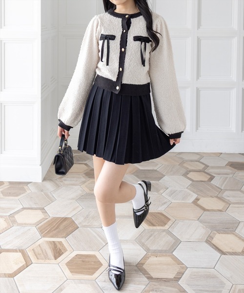 clear（クリア）の「ヒゲヤーン配色リボンニットカーディガン[大人 フェミニン 上品 ガーリー]（カーディガン/ボレロ・レディース・ピンク/アイボリー/ブラック・F）」の19枚目の写真