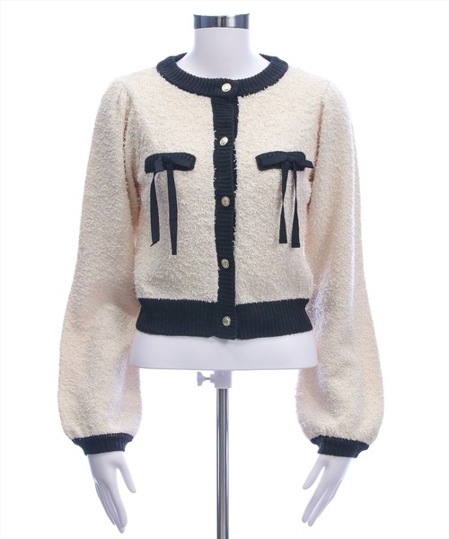 clear（クリア）の「ヒゲヤーン配色リボンニットカーディガン[大人 フェミニン 上品 ガーリー]（カーディガン/ボレロ・レディース・ピンク/アイボリー/ブラック・F）」の20枚目の写真