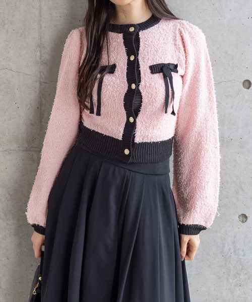 clear（クリア）の「ヒゲヤーン配色リボンニットカーディガン[大人 フェミニン 上品 ガーリー]（カーディガン/ボレロ・レディース・ピンク/アイボリー/ブラック・F）」の17枚目の写真