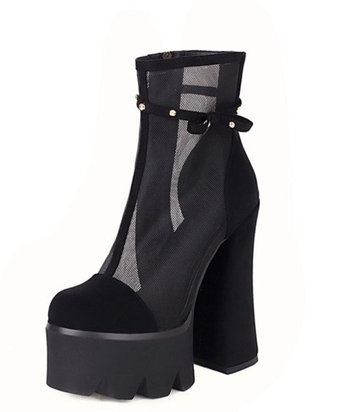 DURAS（デュラス）の「シアー切替スウェード調ショートブーツ（ブーツ・レディース・ブラック・LARGE/MEDIUM）」の3枚目の写真