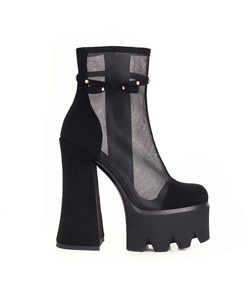 DURAS（デュラス）の「シアー切替スウェード調ショートブーツ（ブーツ・レディース・ブラック・LARGE/MEDIUM）」の2枚目の写真