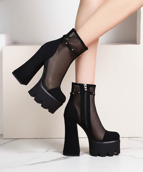 DURAS（デュラス）の「シアー切替スウェード調ショートブーツ（ブーツ・レディース・ブラック・LARGE/MEDIUM）」の6枚目の写真