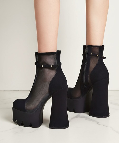 DURAS（デュラス）の「シアー切替スウェード調ショートブーツ（ブーツ・レディース・ブラック・LARGE/MEDIUM）」の5枚目の写真