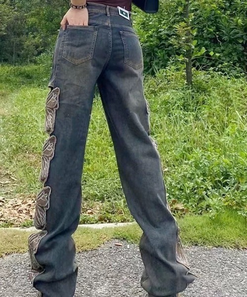 VIBGYOR(ヴィブジョー)の「【LAMPOON】バタフライデザインオーバーダイデニムパンツ(デニムパンツ・レディース・ブルー・SMALL/MEDIUM/LARGE)」の3枚目の写真