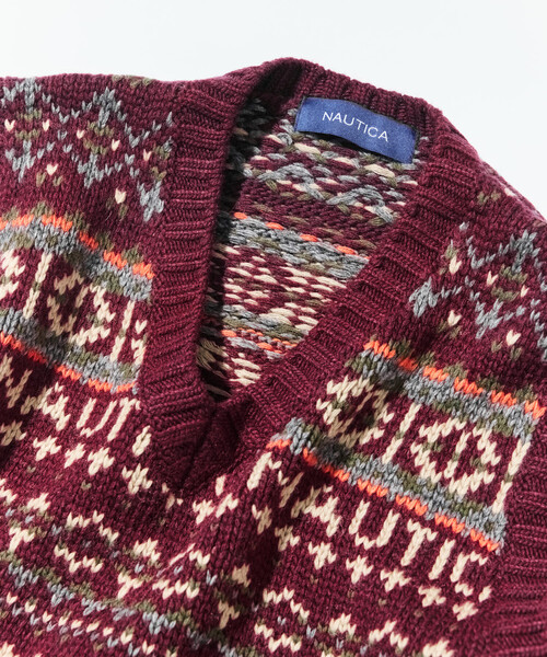 NAUTICA(ノーティカ)の「NAUTICA/ノーティカ ヴィンテージライク フェアアイル ニットベスト(ベスト・メンズ・オリーブ/ワインレッド・MEDIUM/LARGE/X-LARGE)」の3枚目の写真