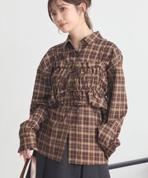 earth music&ecology | SET2点チェック柄シャーリングビスチェ＋シャツ(シャツ/ブラウス)
