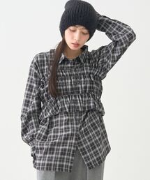 SET2点チェック柄シャーリングビスチェ＋シャツ