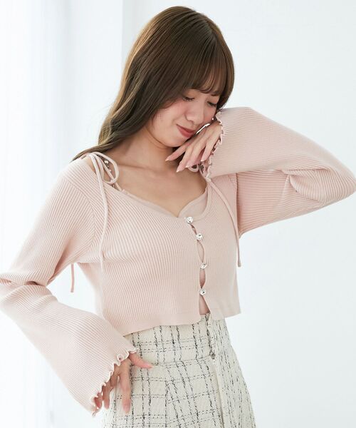 MAJESTIC LEGON（マジェスティックレゴン）の「ビジューチェーンキャミセットカーデ（カーディガン/ボレロ・レディース・ブラック/ブルー系その他5/アイボリー/ピンク・MEDIUM）」の4枚目の写真