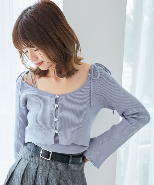 MAJESTIC LEGON（マジェスティックレゴン）の「ビジューチェーンキャミセットカーデ（カーディガン/ボレロ・レディース・ブラック/ブルー系その他5/アイボリー/ピンク・MEDIUM）」の3枚目の写真