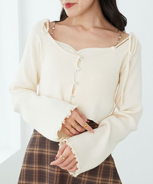 MAJESTIC LEGON（マジェスティックレゴン）の「ビジューチェーンキャミセットカーデ（カーディガン/ボレロ・レディース・ブラック/ブルー系その他5/アイボリー/ピンク・MEDIUM）」の8枚目の写真