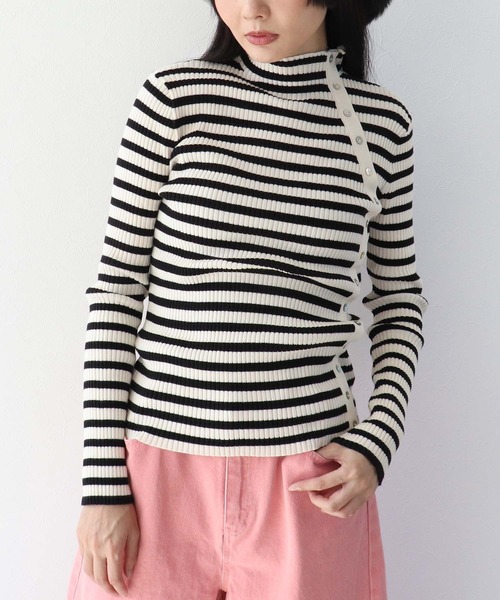 Three Four Time（ｽﾘｰﾌｫｰﾀｲﾑ）の「ボトルネックアシメデザインリブニット（ニット/セーター・レディース・アイボリー/ブラック/その他/グレー/ブルー・FREE）」の5枚目の写真