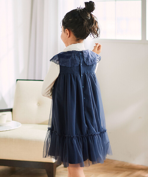 SLAP SLIP(スラップスリップ)の「ハート音符刺しゅうオーガンジービッグカラーワンピース(80~130cm)(ワンピース・キッズ・ネイビー/パープル・100cm/90cm/80cm/110cm/130cm/120cm)」の5枚目の写真