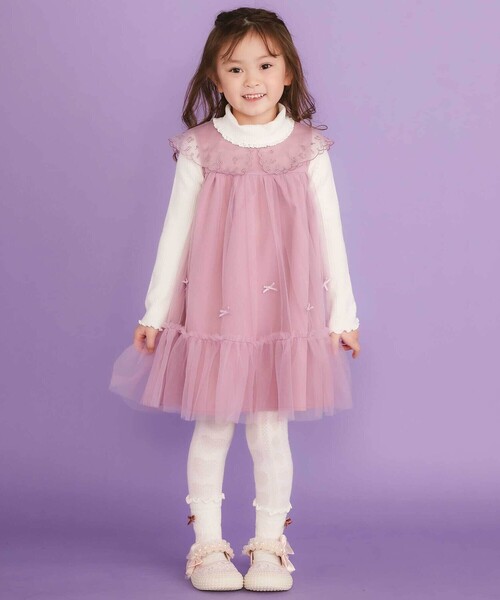 SLAP SLIP(スラップスリップ)の「ハート音符刺しゅうオーガンジービッグカラーワンピース(80~130cm)(ワンピース・キッズ・ネイビー/パープル・100cm/90cm/80cm/110cm/130cm/120cm)」の7枚目の写真