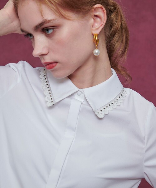 【新品タグ付】LOULOU WILLOUGHBY レーストリミングシャツ LOULOU WILLOUGHBY】レーストリミングシャツ（シャツ/ブラウス