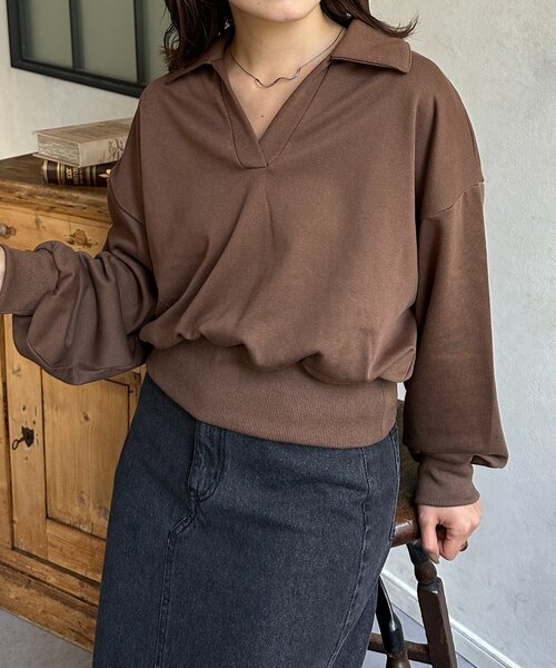 セール】襟付きスキッパー裏毛プルオーバー（Tシャツ/カットソー