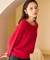パール付きシャギー ニット