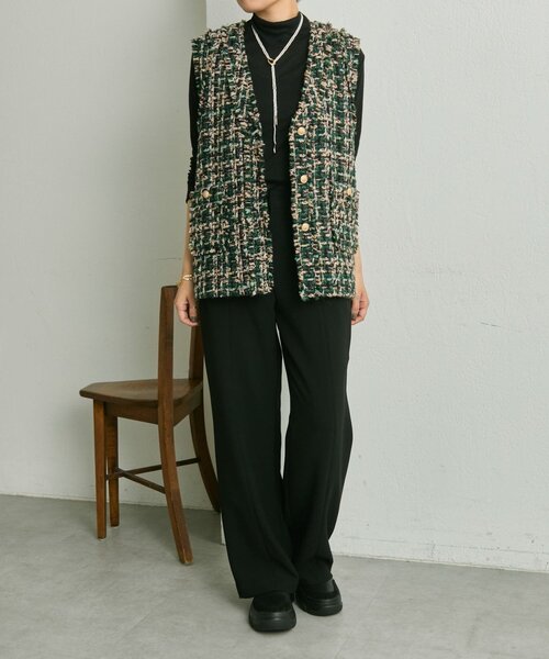 イアパピヨネ スミスタイル ツイードベスト ブラックear PAPILLONNER