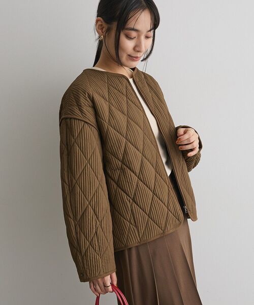 CRAFT STANDARD BOUTIQUE（クラフトスタンダードブティック）の「キルティングパイピングブルゾン◆（ミリタリージャケット・レディース・アイボリー/カーキ・FREE）」の3枚目の写真