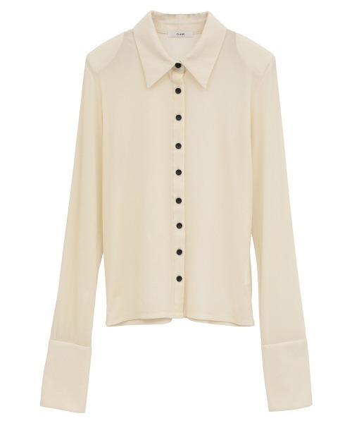 CLANE（クラネ）の「【CLANE/クラネ】TULLE FLOCKY POLO SHIRTS/チュールフロッキーポロシャツ/カットソー（Tシャツ/カットソー・レディース・アイボリー/グリーン/ブラック・1）」の2枚目の写真