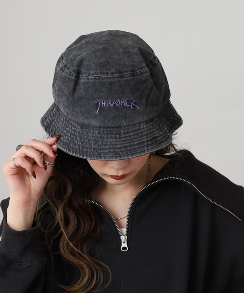 THRASHER（スラッシャー）の「THRASHER 手描きロゴ バケットハット HAT 帽子 男女兼用（ハット・メンズ・ピンク/パープル/ホワイト・FREE）」の10枚目の写真