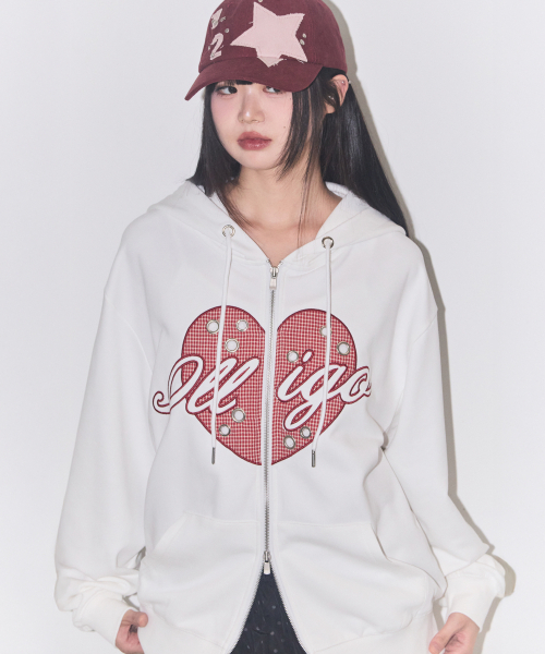 ILLIGO(イリゴ)の「チェックハートアイレットフードジップアップホワイト(パーカー・レディース・その他・MEDIUM/SMALL)」の3枚目の写真