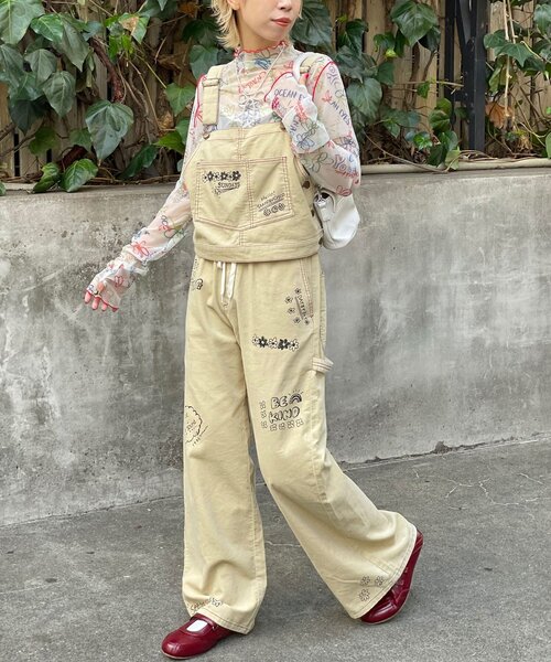 HELLO.SANFRANCISCO(ハローサンフランシスコ)の「【HELLO.SANFRANCISCO/ハローサンフランシスコ】マルチウェイ落書きコーデュロイ配色ステッチサロペット(サロペット/オーバーオール・レディース・ベージュ/キャメル/サックスブルー・ONE SIZE)」の6枚目の写真