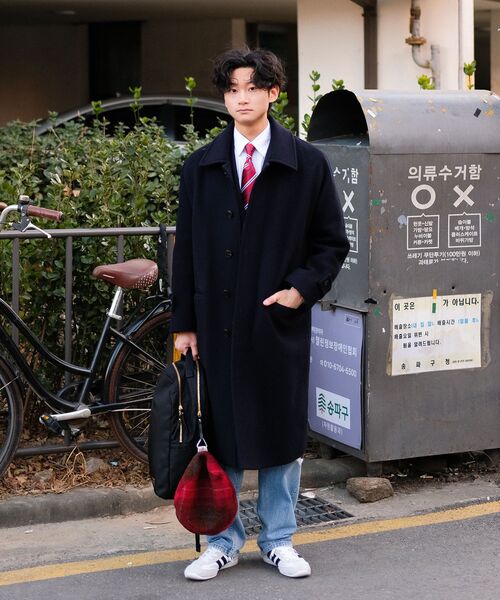 セール】ウールブレンドオーバーサイズムフバルマカンコート[ネイビー