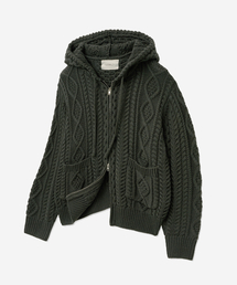 VTWO（ブイツー）の「デイリーケーブルツーウェイフードジップアップニット_チャコール（パーカー）」