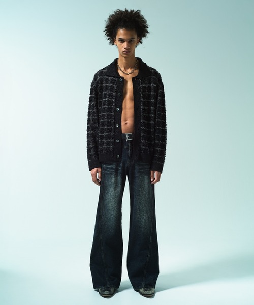 CAMPHOR WOOD(カンファーウッド)の「RAME TWEED KNIT L/S SHIRT / ラメツイードニットシャツ(ニット/セーター・メンズ・ブラック/チャコールグレー・MEDIUM/LARGE)」の3枚目の写真